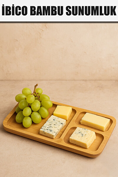 ibico Rectangular 3 Compartment Wooden Bamboo Presentation Tray