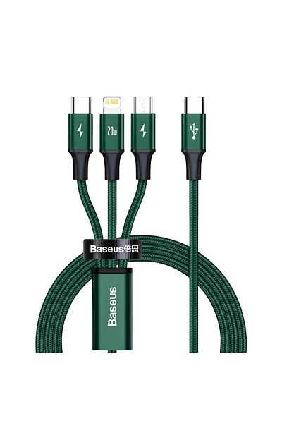 Baseus Cablu rapid 3 în 1 USB-C - USB-C / Lightning / micro USB 20 W 1,5 m verde