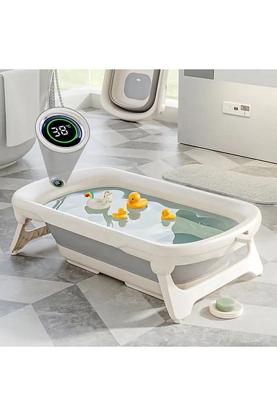 Little Mom Cadita pentru copii Little Mom Grey, pliabila, design compact, Afisaj temperatura color in functie d