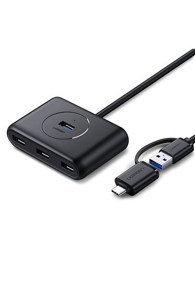 Ugreen Adaptor HUB 4 în 1, splitter USB-A/C la 4x USB 3.0 5Gb/s, 1m, negru