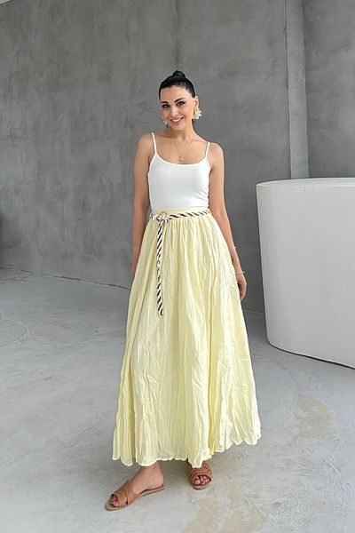 Seda Yalçın Atelier Yellow Crashed Skirt with Knitted Belt