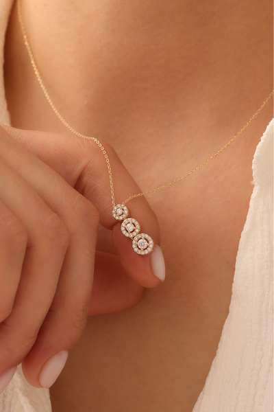 YAVUZ KUYUMCULUK 14 Ayar Altın Üçlü Halka Baget Kolye