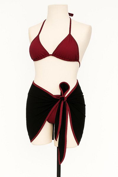 Stail Moda Women's Burgundy 3-Piece Side and Neck Tie Triangle Bikini Beach Swimsuit Nightdress Sea Suit