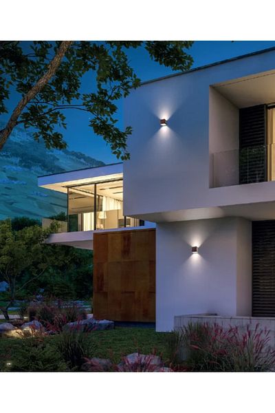 LUXXO Indoor/Outdoor LED Wall Light, Dust/Moisture Resistant, IP65, Davos, 2x10W, Black