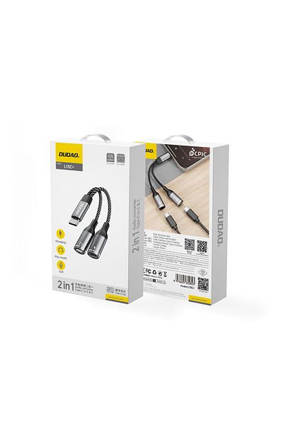 DUDAO 2w1 Adapter przejściówka rozdzielacz USB-C na zasilanie i słuchawki - szary