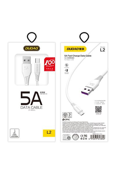 DUDAO Cablu USB - USB-C 5A 2m alb
