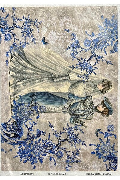 LİNEART PİRİNÇ DEKOPAJ KAĞIDI BLEU93