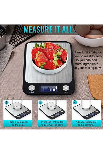Lumely 5kg 0.1g Kitchen Scale Digital Kitchen Scale,Ultra Slim with Large LCD Display,Stainless Steel