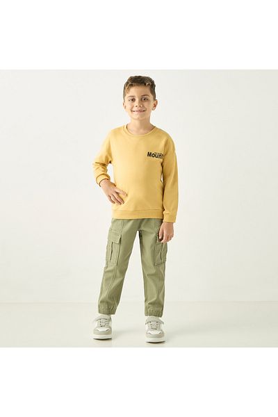 Juniors Abstract Print Sweatshirt with Long Sleeves and Round Neck