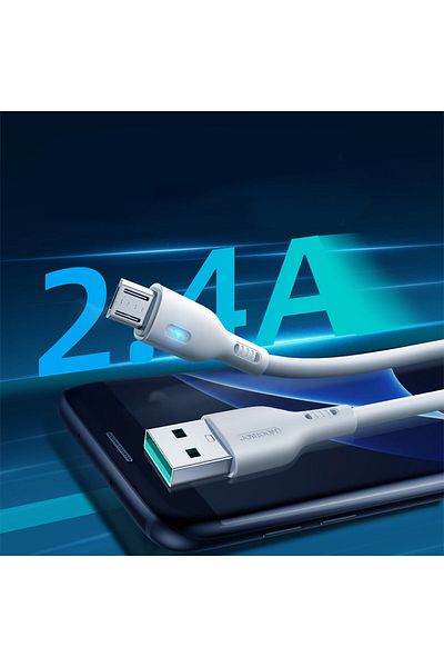 Joyroom Cablu cu indicator LED USB - micro USB 2.4A 2m alb