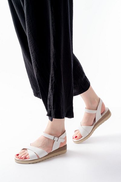 infon shoes creation 692-564 White Orthopedic Sole Cross Buckle Women's Sandals