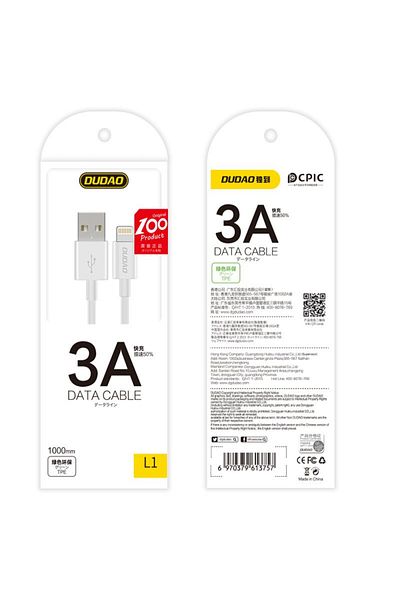 DUDAO Cablu iPhone USB - Lightning 3A 1m Alb