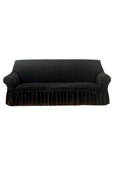 OEM Husa canapea, 3 locuri-180x230cm, Creponat cu Volanase, Poliester cu Licra, Negru
