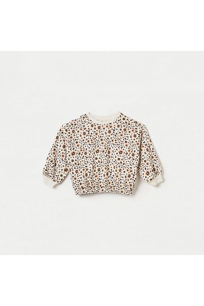 Juniors All-Over Floral Print Sweatshirt with Crew Neck
