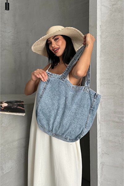 DESTEMODA Дамска дънкова чанта с копчета, синя 7000