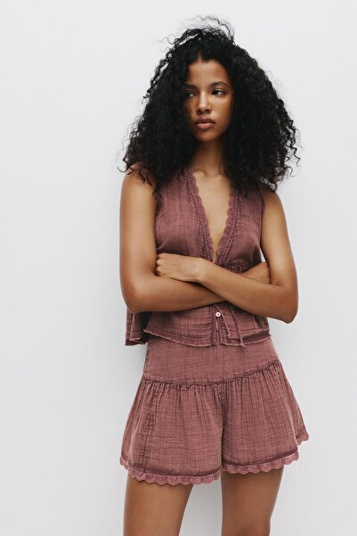 Pull & Bear Dantel detaylı rustik etek pantolon