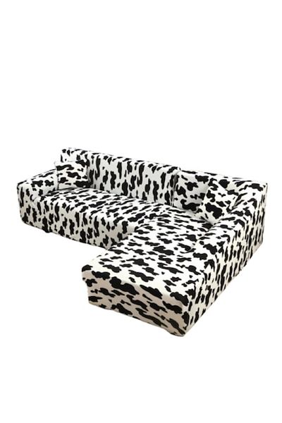 OEM Husă elastică pentru canapea de colț, Comfort, elastan, 145x185cm/185x230cm, imprimeu bicolor, alb-negru