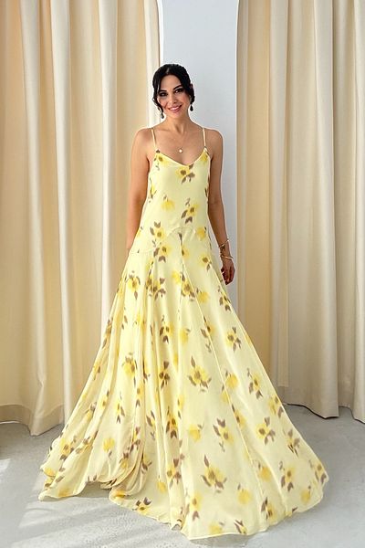 Seda Yalçın Atelier Yellow Floral Strap Detailed Tayna Dress