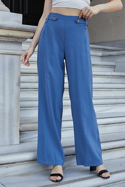 Jument Women's Silky Modal Fabric High Waist Elastic Waist Epaulettes Side Pockets Wide Leg Palazzo Pants-Indig