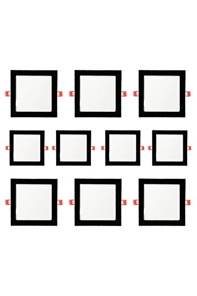 MAXLED 10 Adet 18W Sıva Altı Siyah Kare Led Panel 6500K Beyaz MX-1037