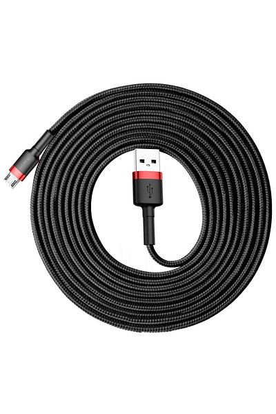 Baseus Wytrzymały nylonowy kabel przewód USB microUSB 2A 3M czarno-czerwony