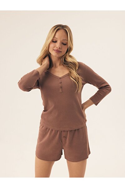 Bloovii Pijamale pentru femei, set de 2 piese, cu structură Waffle, tricou și...