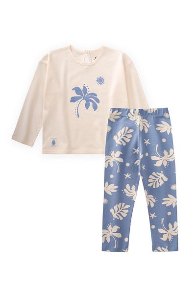 Cigit Printed T-Shirt Set 2-10 Years Ecru Blue