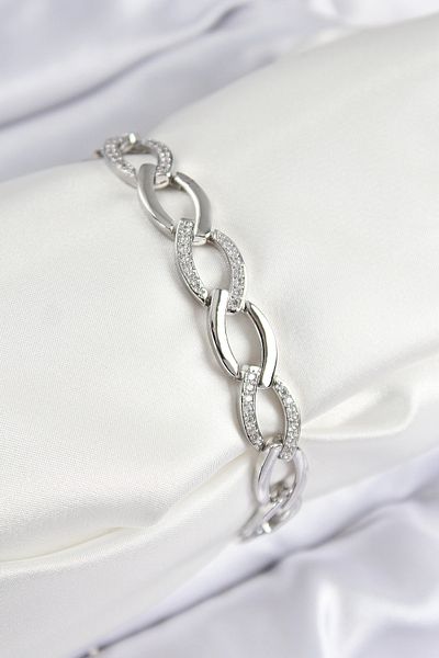 BESKAR Brass Zircon Stone Chain Model Silver Color Women's Bracelet
