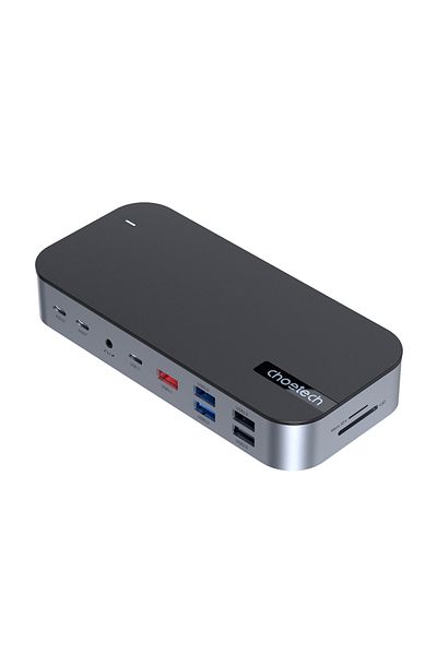 CHOETECH HUB Adapter M52 USB-C USB-A hdmi vga dp sd tf RJ45 aux PD szary
