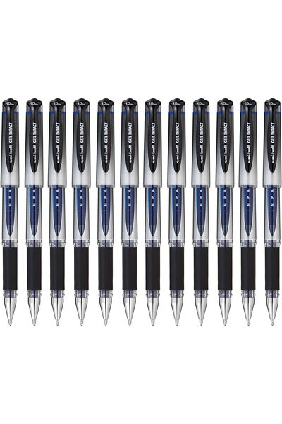 UNİ-BALL 219006000 UM-153S Signo Impact Gel Pens with Rubber Grip, Blue Gel, 1mm Nib (Pack of 12)