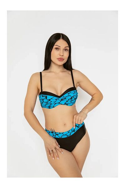 hazelin Set de bikini căptușit cu model albastru negru pentru femei HZL25S-LC25143