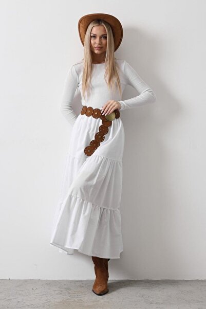 Lin Collection Fusta din bumbac cu talie elastică - albă