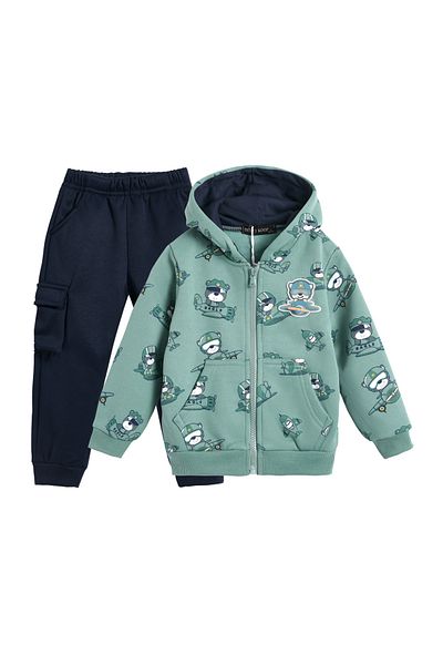 SETTY KOOP Toddler Boys' 2-Piece Fleece-Lined Cartoon Bear Pilot Hoodie Outfit