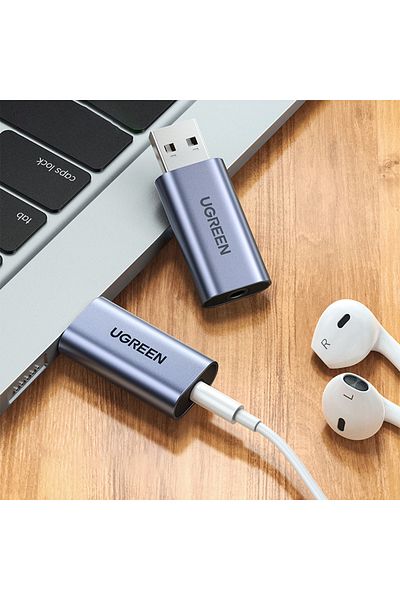 Ugreen Adaptor audio USB-A la minijack de 3,5 mm pentru căști, gri