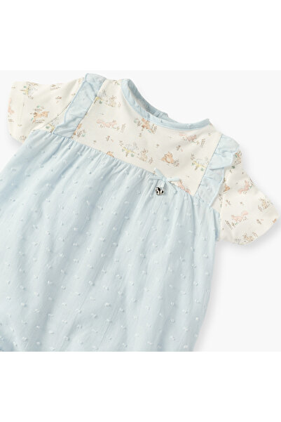 giggles Printed Romper with Short Sleeves and Button Closure