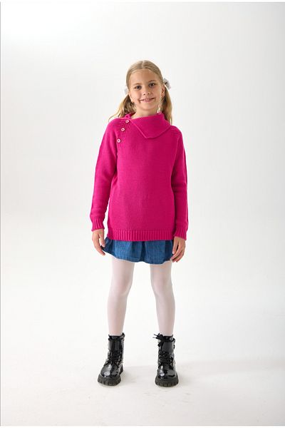 Nisrakids Girls' Knitwear Sweater - Button Detailed Wide Collar and Long Sleeve Model