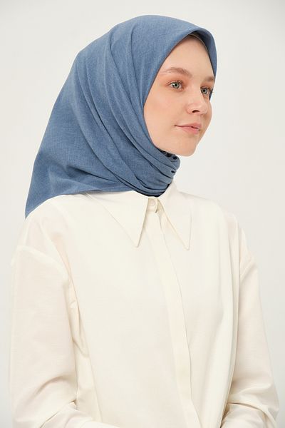 Madame Polo Eșarfă pătrată din poli coton, în aer liber, din bumbac indigo, țesătură respirabilă