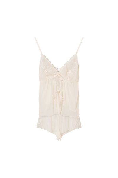 ESOTIQ Women's Cami Set Pajama Two-Piece Semi-Transparent Embroidered Details Romantic Sexy | Baby