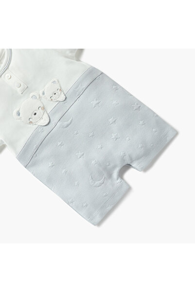 giggles Bear Applique Romper with Short Sleeves and Button Closure