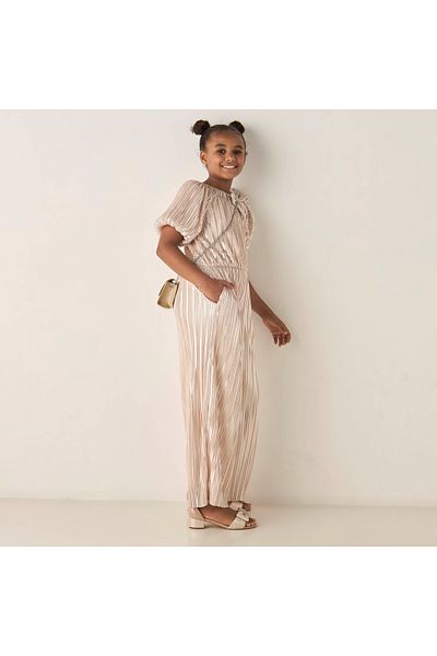Juniors Textured Jumpsuit with Bow Detail