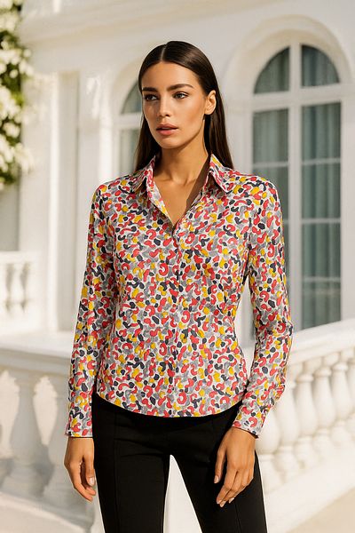 Rich Γυναικείο πουκάμισο με μοτίβο Slim Fit με κρυφό κουμπί με λεπτομέρεια πολύχρωμο πουκάμισο με τάση