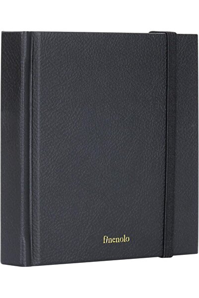 Deli EC285 Finenolo Black Hard Leather Cover Sketch Book, White, 12 cm x 12 cm Size