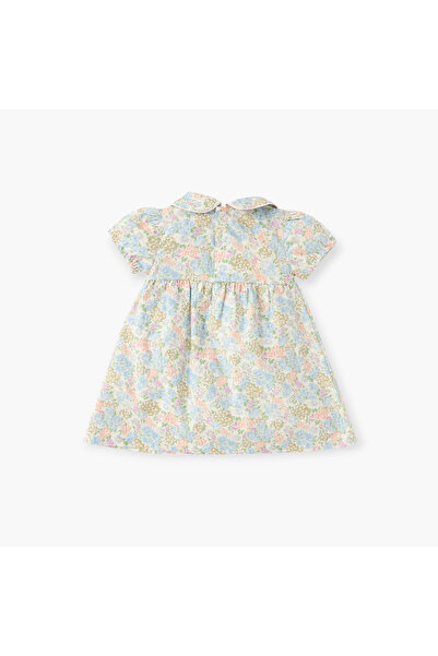 giggles Floral Print Collared Neckline Dress with Button Closure