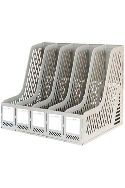 Deli Plastic Magazine Holder 340x255x270mm, 5 Compartments, Black/Grey, Assorted Color