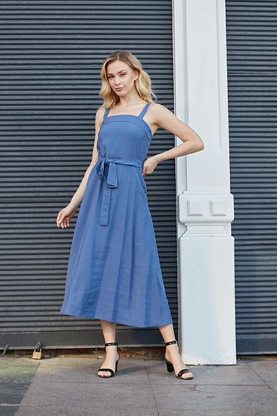 Jument Fusta cu bretele din țesătură modal mătăsoasă pentru femei, rochie de seară de vară, rochie de seară-Indigo