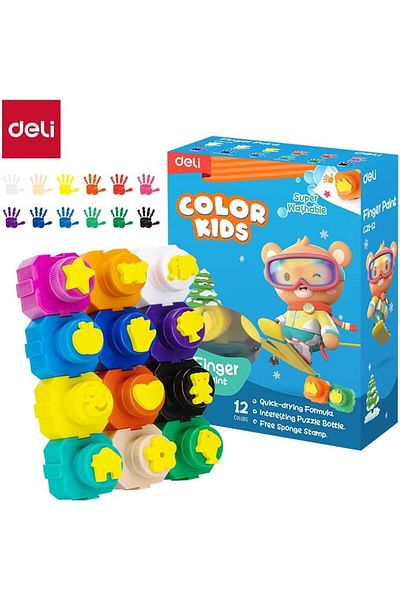 Deli EC21-12 Creative Craft Paint and Sponge Stamps 12-Pieces Set for Toddlers and Children