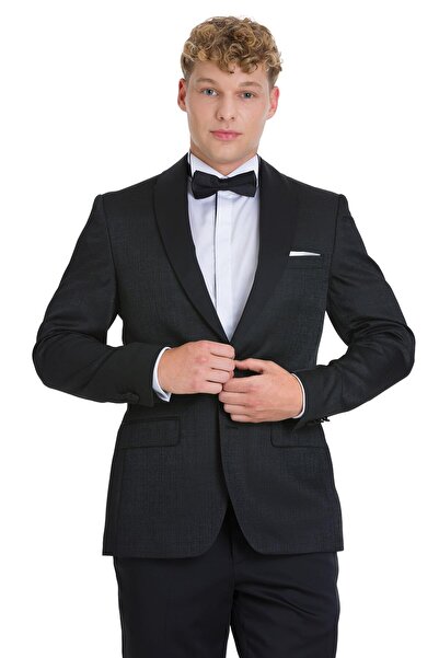 Hatemoğlu Siyah Slim Fit Çıkma Sivri Yaka Klasik Damatlık