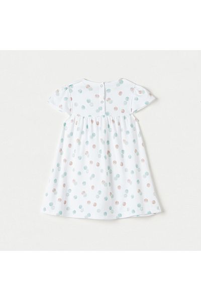 Juniors Printed A-line Dress with Short Sleeves and Bow Detail