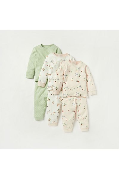 Juniors Printed Long Sleeves T-shirts and Pyjamas - Set of 3