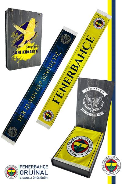 Fenerbahçe Original Licensed Always with You Shawl Scarf Canary Printed Wooden Box